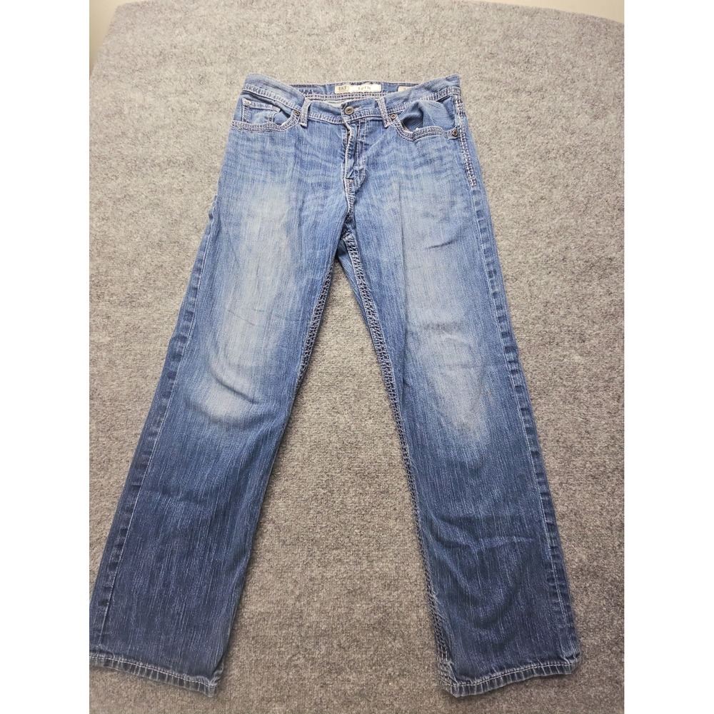 BKE Seth Men's Jeans 34R (36x32) Straight Leg Blue Denim Distressed